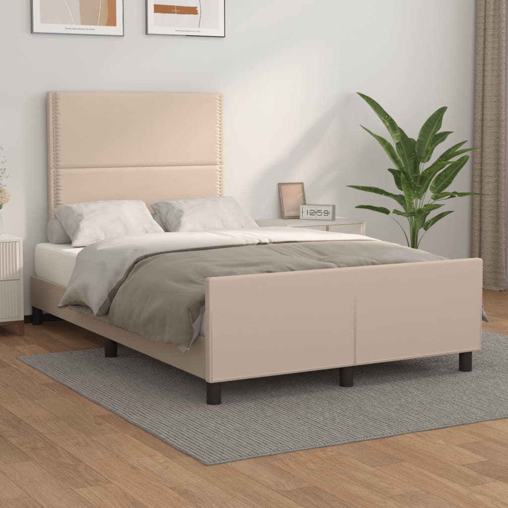 vidaXL Cadru de pat cu tăblie, cappuccino, 120×200 cm, piele ecologică 120x200 imagine noua