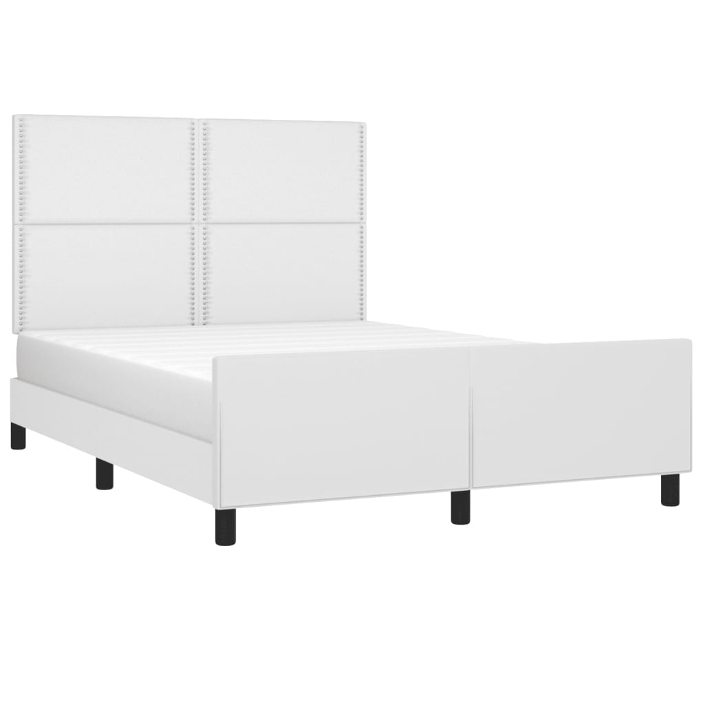 Cadru de pat cu tăblie, alb, 140x200 cm, piele ecologică