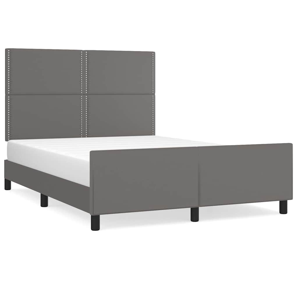 vidaXL Cadru de pat cu tăblie, gri, 140x200 cm, piele ecologică
