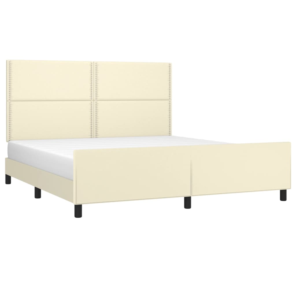 vidaXL Bedframe met hoofdbord kunstleer crèmekleurig 160x200 cm afbeelding