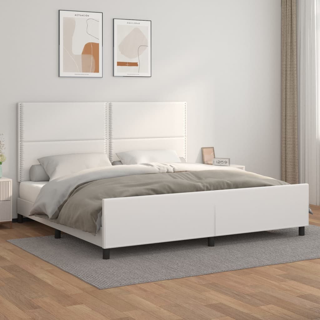 vidaXL Cadru de pat cu tăblie, alb, 200x200 cm, piele ecologică