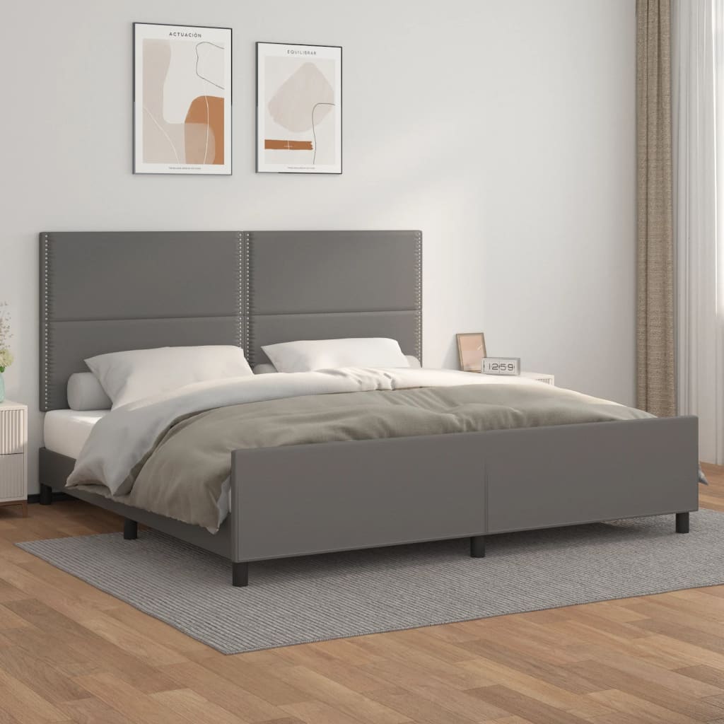 vidaXL Cadru de pat cu tăblie, gri, 200x200 cm, piele ecologică