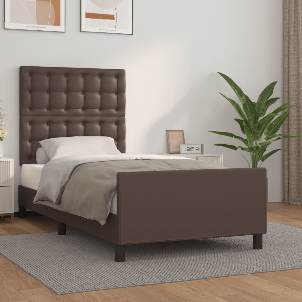 vidaXL Estrutura cama c/ cabeceira couro artificial 80x200 cm castanho