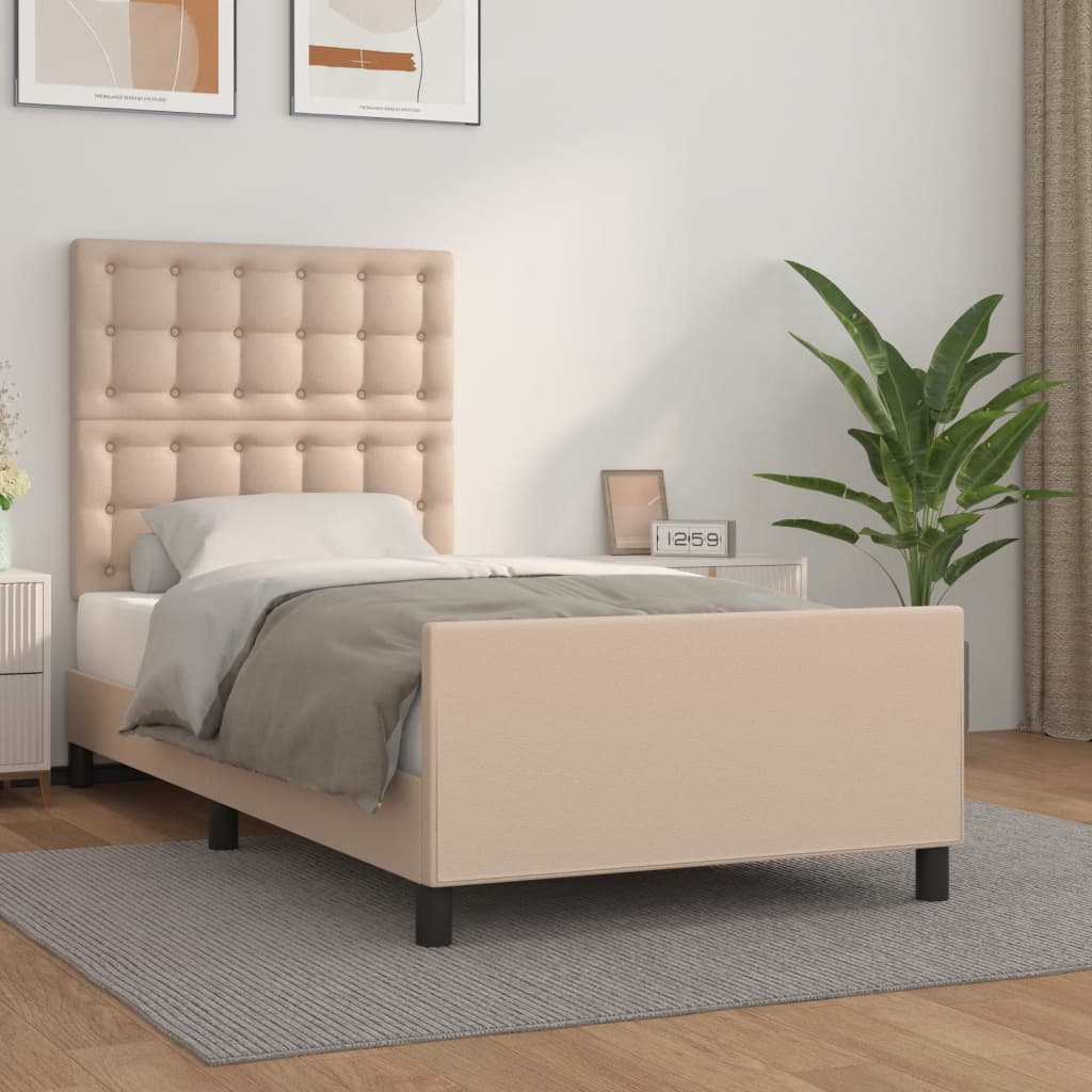 vidaXL Cadru de pat cu tăblie, cappuccino, 80x200 cm, piele ecologică