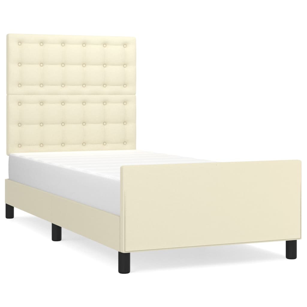 vidaXL Posteľný rám s čelom krémový 90x190 cm umelá koža