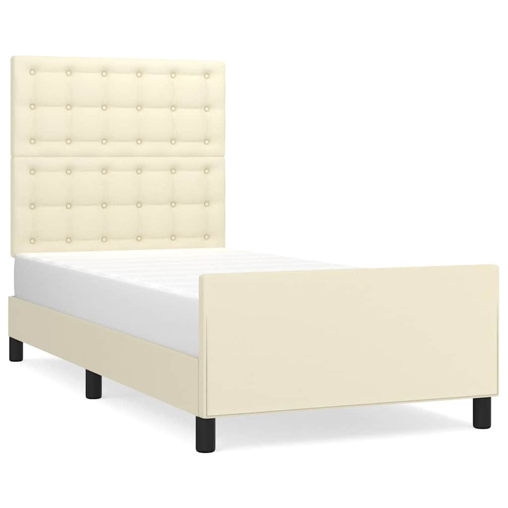 vidaXL Cadru de pat cu tăblie, crem, 90x190 cm, piele ecologică