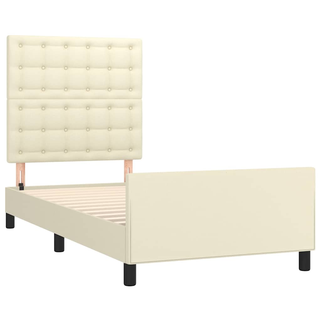 vidaXL Bedframe met hoofdbord kunstleer crèmekleurig 90x190 cm, foto 4