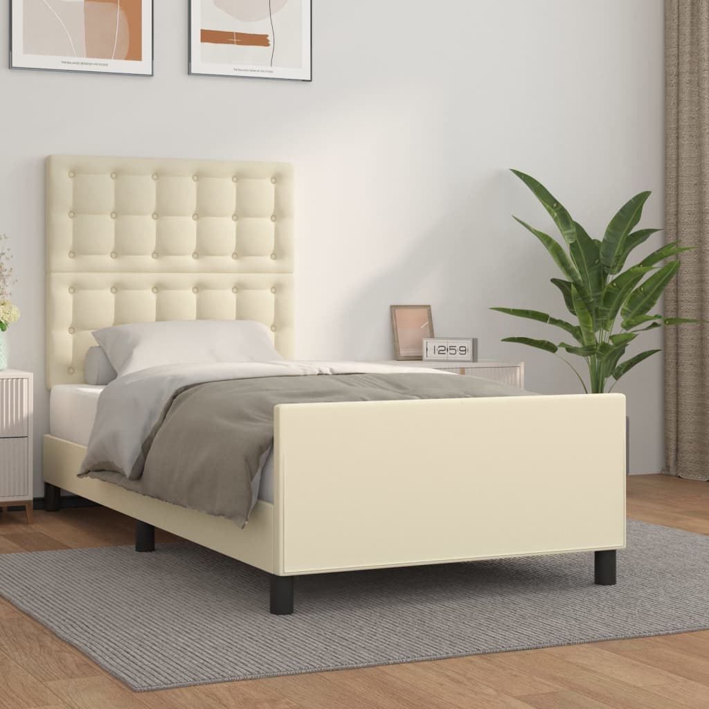 vidaXL Bettgestell mit Kopfteil Creme 100x200 cm Kunstleder
