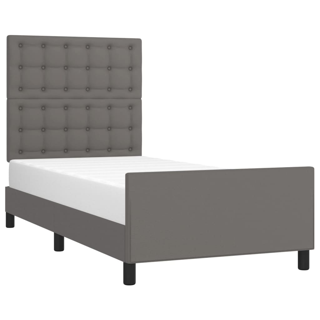 vidaXL Bedframe met hoofdbord kunstleer grijs 100x200 cm afbeelding