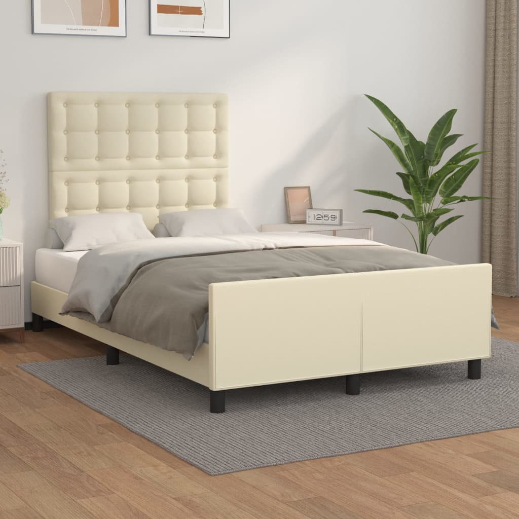 vida XL Bettgestell mit Kopfteil Creme 120x 200 cm Kunstleder
