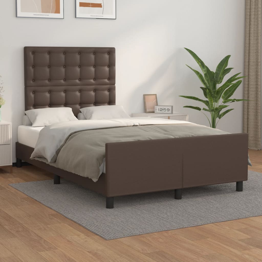 vidaXL Cadru de pat cu tăblie, maro, 120×200 cm, piele ecologică 120x200 imagine noua