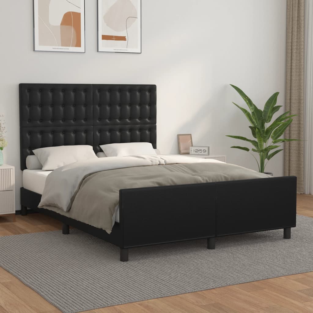 vida XL Bettgestell mit Kopfteil Schwarz 140x 190 cm Kunstleder