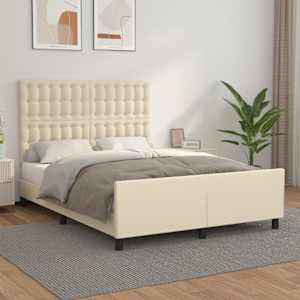 Rám postele s čelem krémový 140x190 cm umělá kůže - obrázek 1