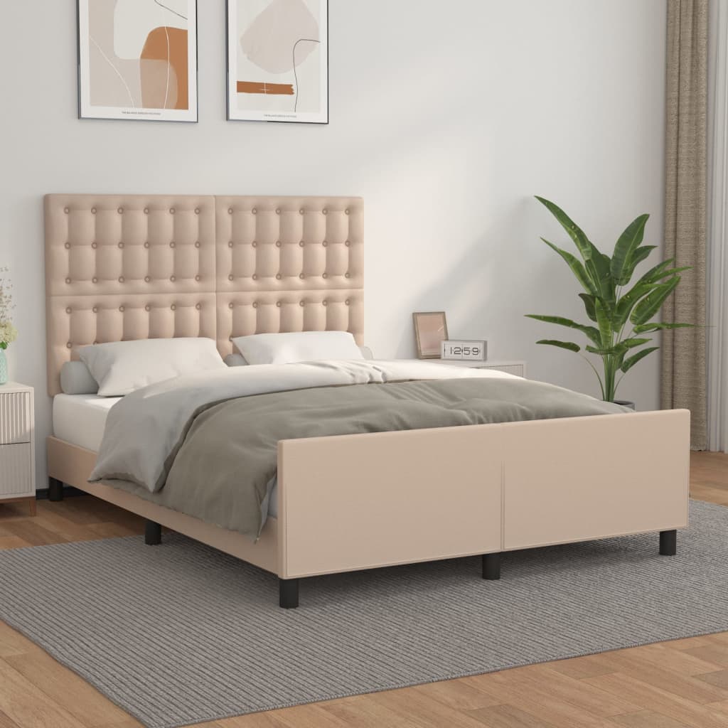 vidaXL Cadru de pat cu tăblie, cappuccino, 140x190 cm, piele ecologică