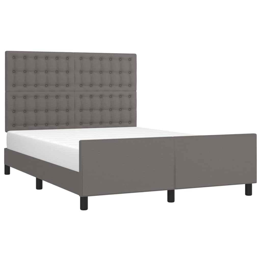 vidaXL Bedframe met hoofdbord kunstleer grijs 140x200 cm afbeelding