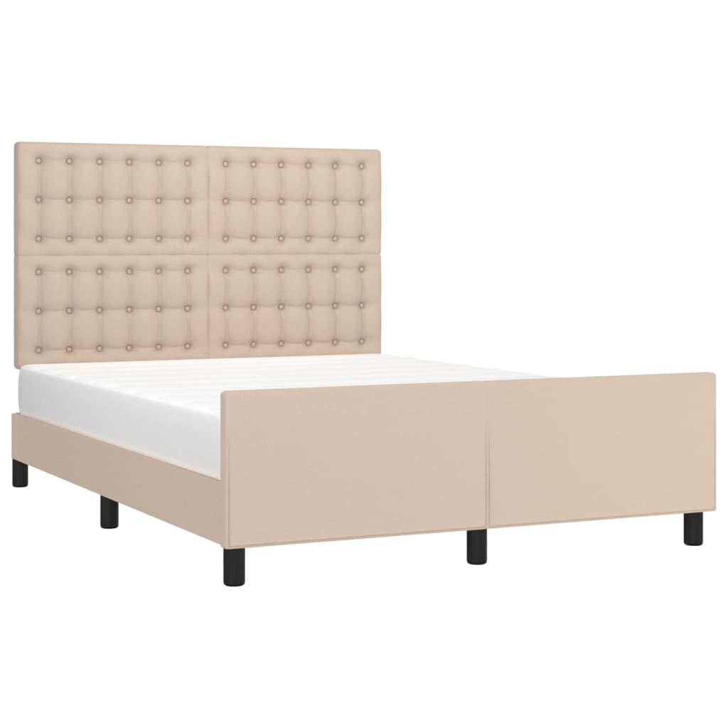 vidaXL Bedframe met hoofdbord kunstleer cappuccinokleurig 140x200 cm afbeelding