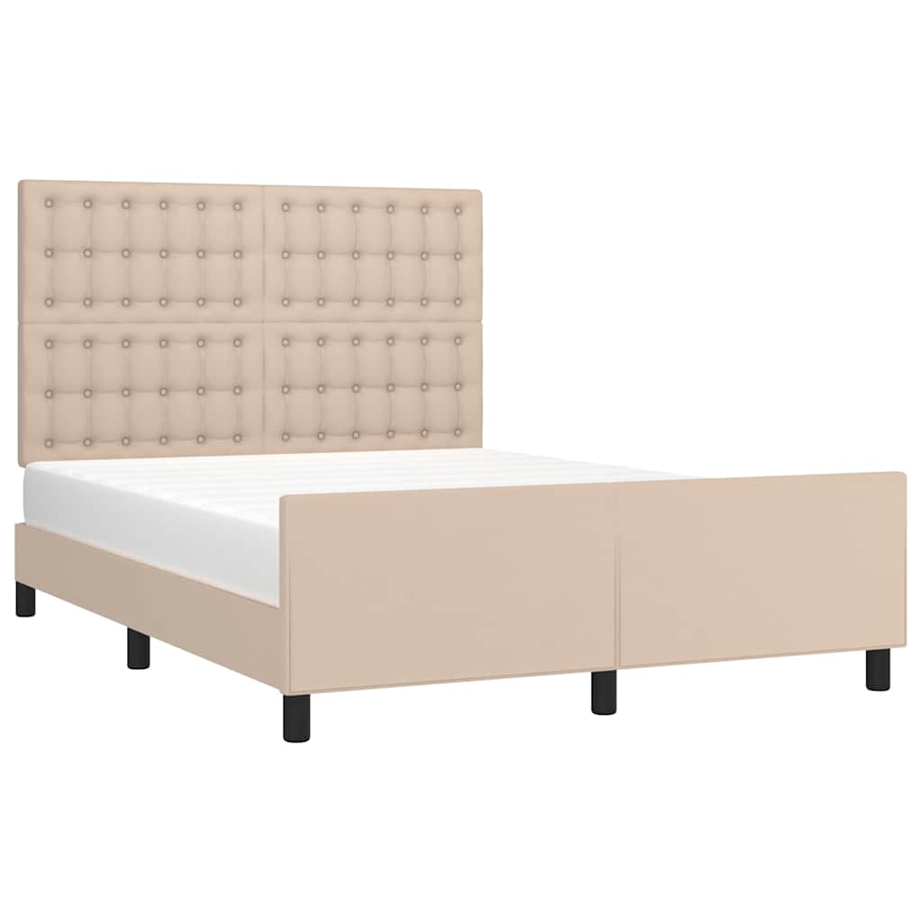 vidaXL Bedframe met hoofdbord kunstleer cappuccinokleurig 140x200 cm bruin, foto 2