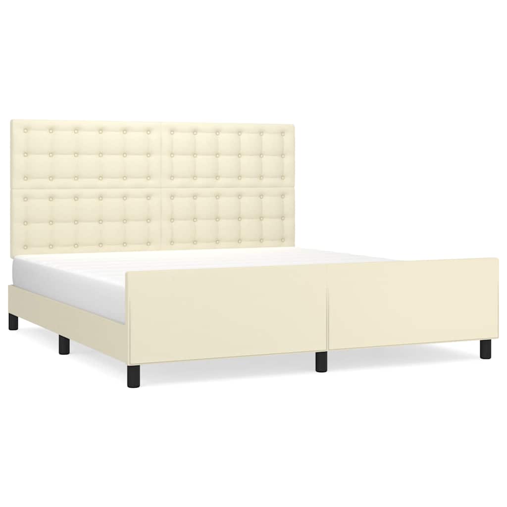 vidaXL Bedframe met hoofdbord kunstleer crèmekleurig 160x200 cm, foto 3