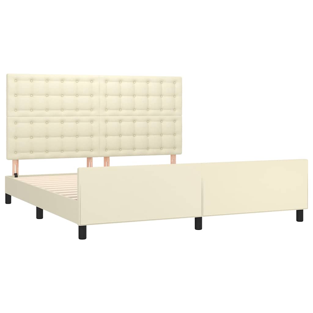 vidaXL Bedframe met hoofdbord kunstleer crèmekleurig 160x200 cm, foto 4