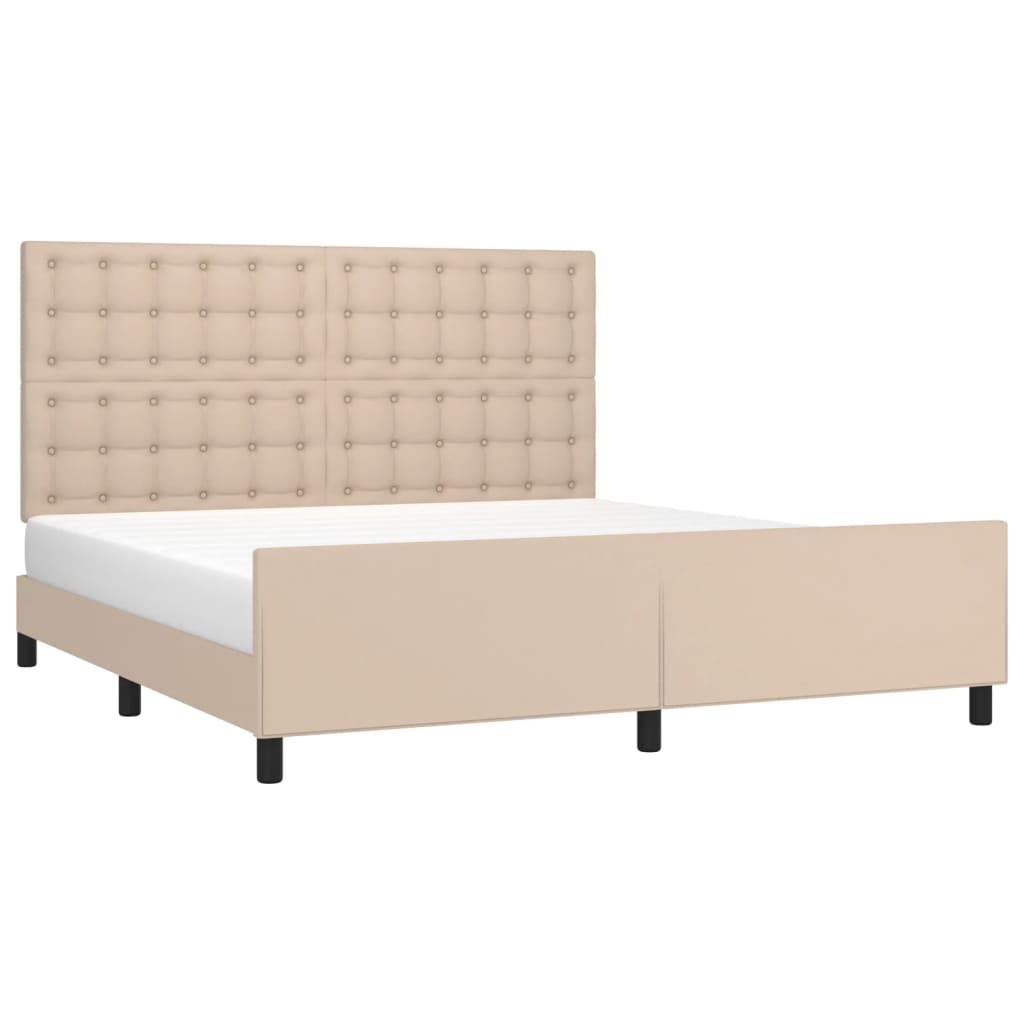vidaXL Bedframe met hoofdbord kunstleer cappuccinokleurig 160x200 cm afbeelding