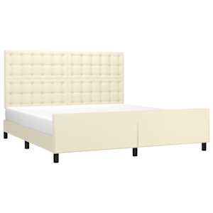vidaXL Estrutura de cama c/ cabeceira couro artificial 180x200cm creme