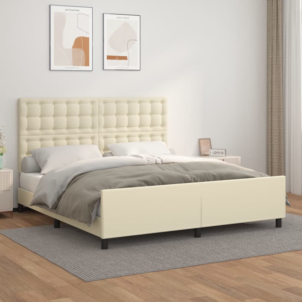 vidaXL Cadru de pat cu tăblie, crem, 180x200 cm, piele ecologică