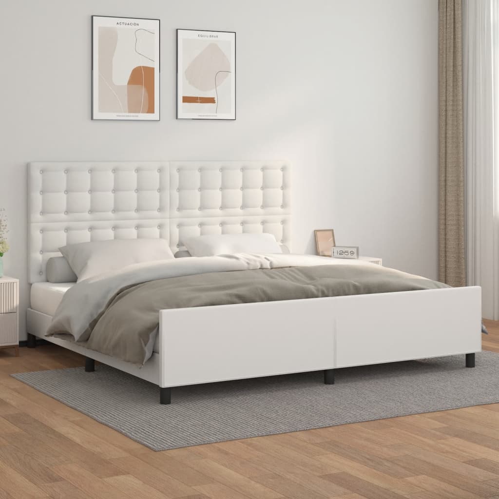 vidaXL Cadru de pat cu tăblie, alb, 200x200 cm, piele ecologică