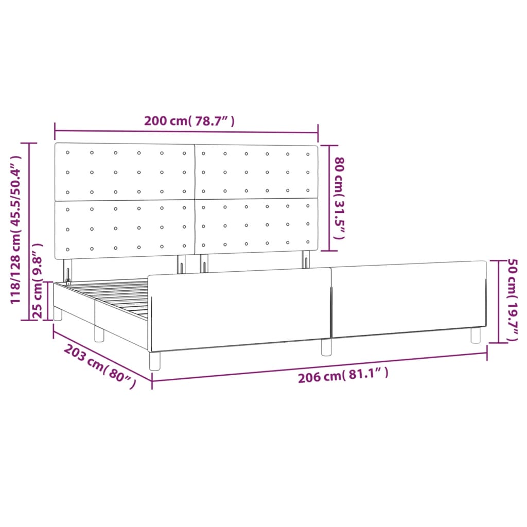 Rám postele s čelem šedý 200x200 cm umělá kůže - obrázek 14