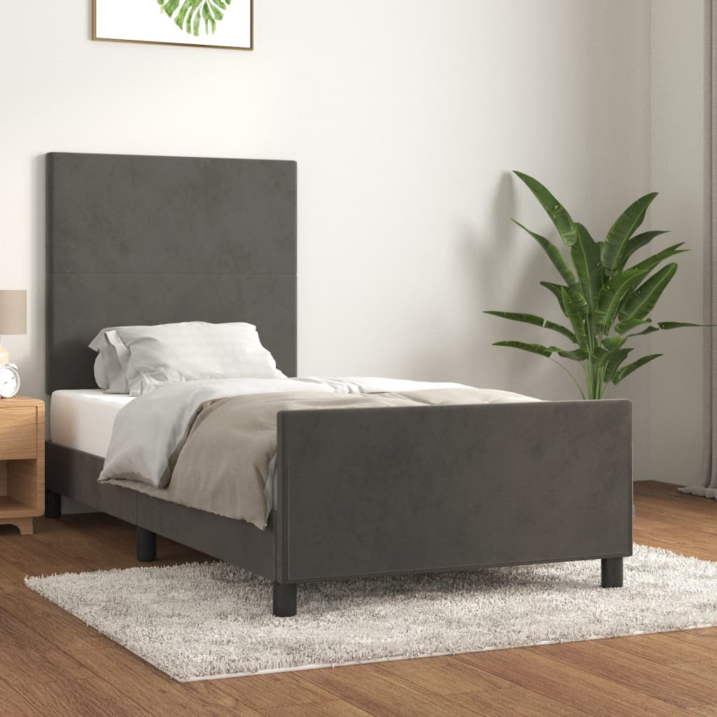 vidaXL Rám postele s čelem tmavě šedý 90x190 cm samet