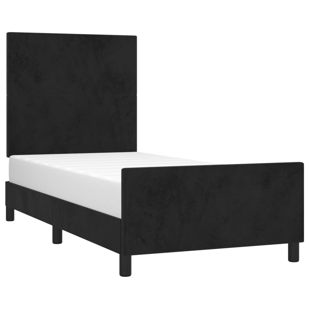 Cadru de pat cu tăblie, negru, 90x190 cm, catifea