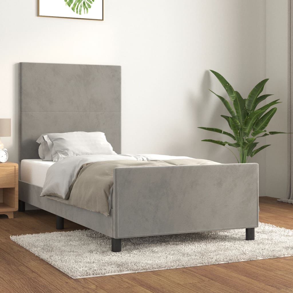 vidaXL Cadru de pat cu tăblie, gri deschis, 100×200 cm, catifea