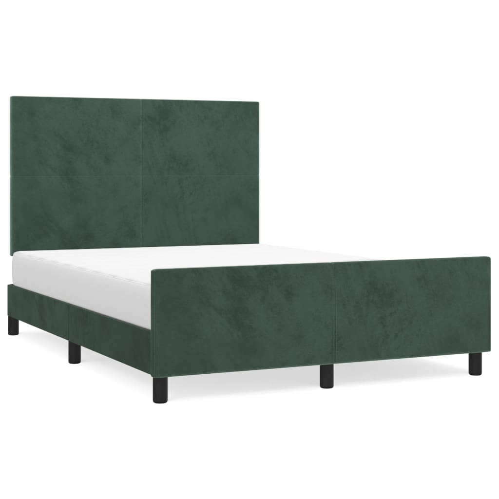vidaXL Rám postele bez matrace tmavě zelená 140 x 190 cm samet