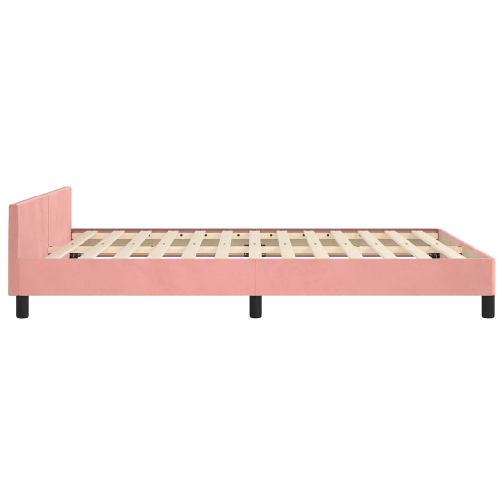 Rózsaszín bársony ágykeret fejtámlával 140 x 190 cm 
