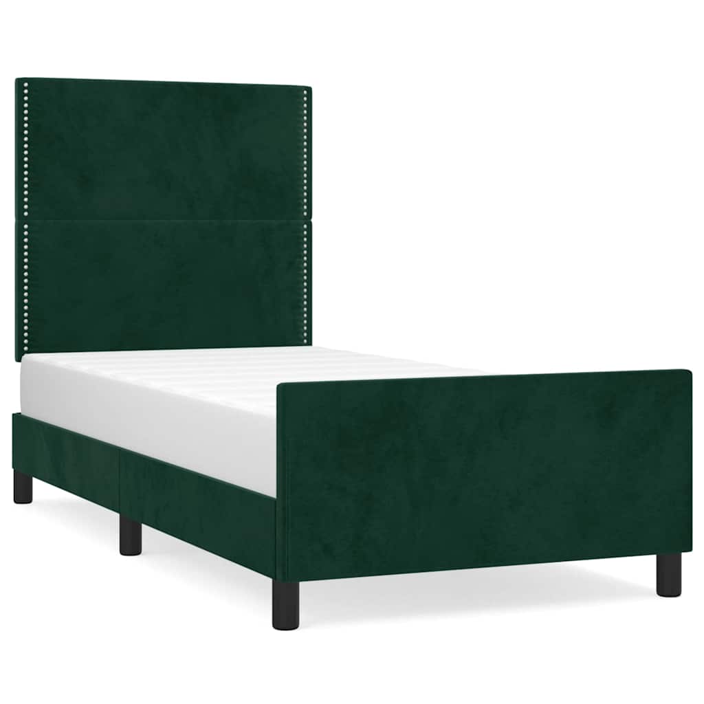 vidaXL Rám postele bez matrace tmavě zelená 90 x 190 cm samet