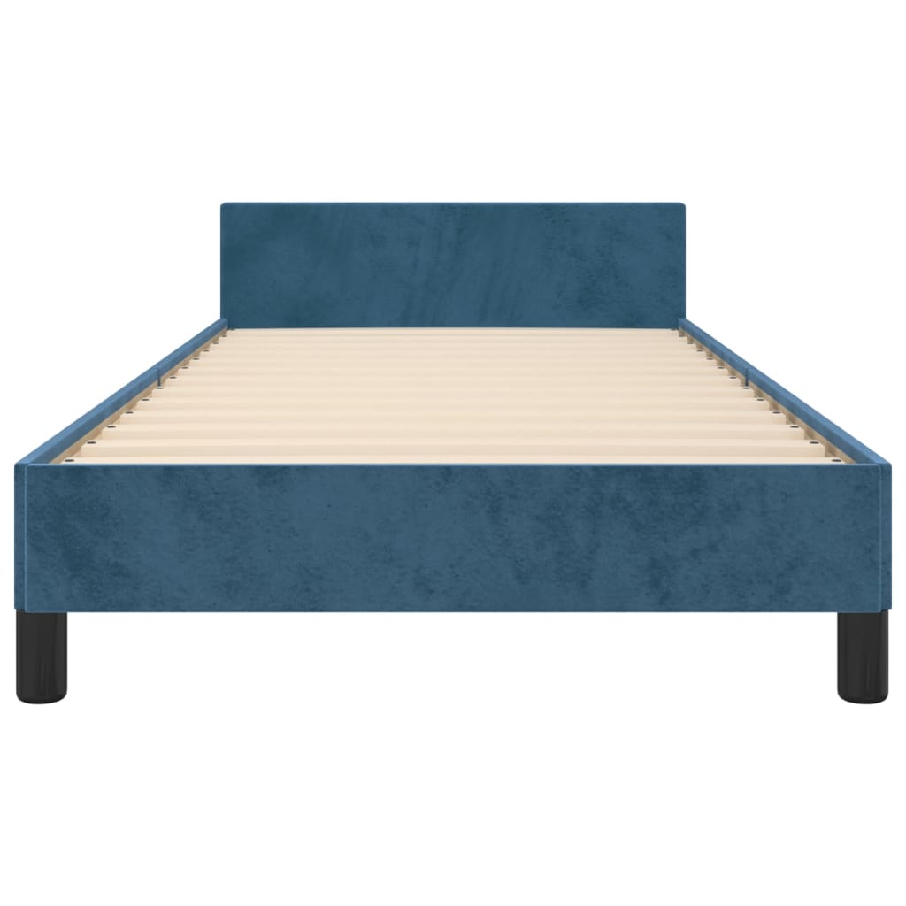 Cadru de pat cu tăblie, albastru închis, 90x190 cm, catifea
