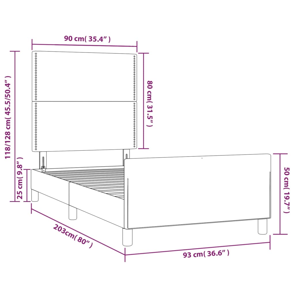 Rám postele s čelem černý 90x200 cm samet - obrázek 14