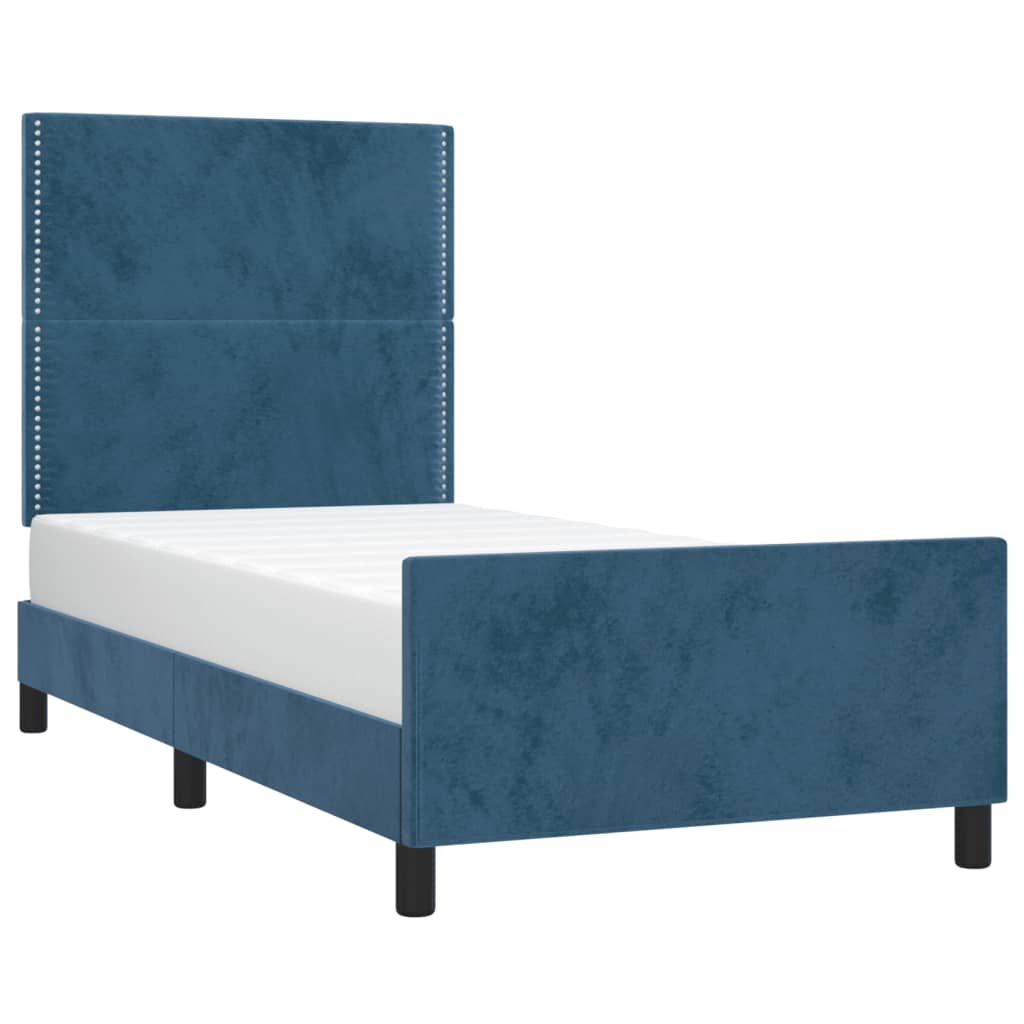 vidaXL Bedframe zonder matras 90x200 cm fluweel donkerblauw afbeelding