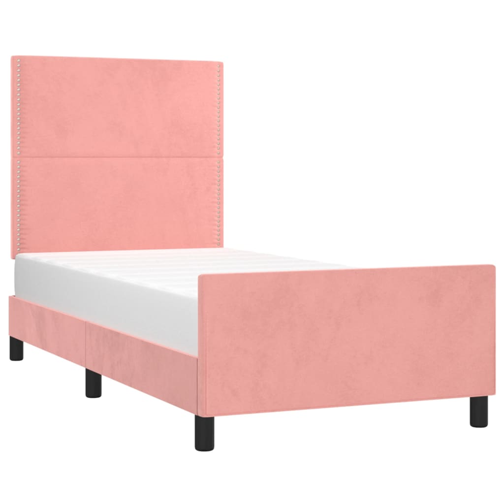 vidaXL Bedframe met hoofdeinde fluweel roze 90x200 cm afbeelding