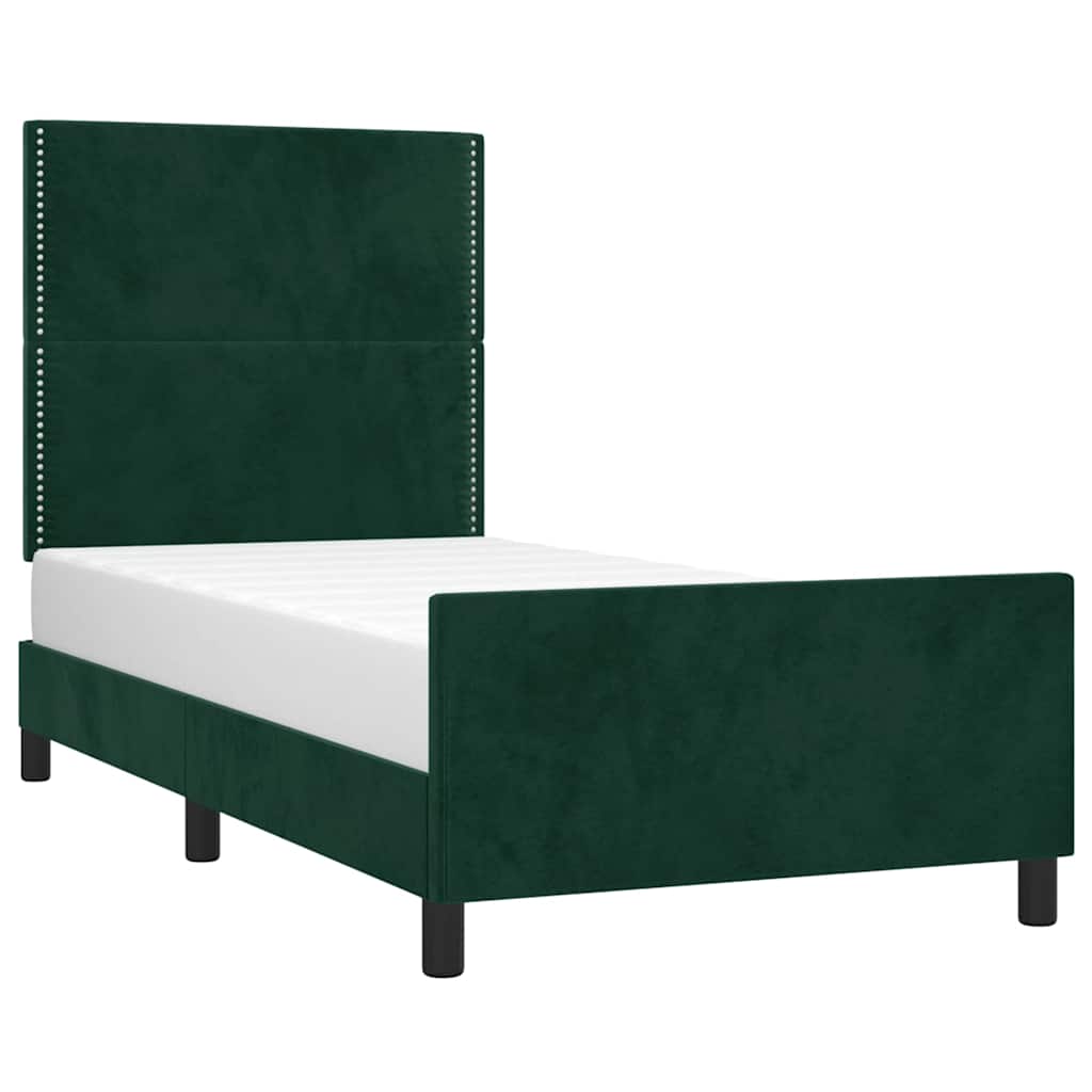 vidaXL Bedframe zonder matras 100x200 cm fluweel donkergroen groen, foto 2