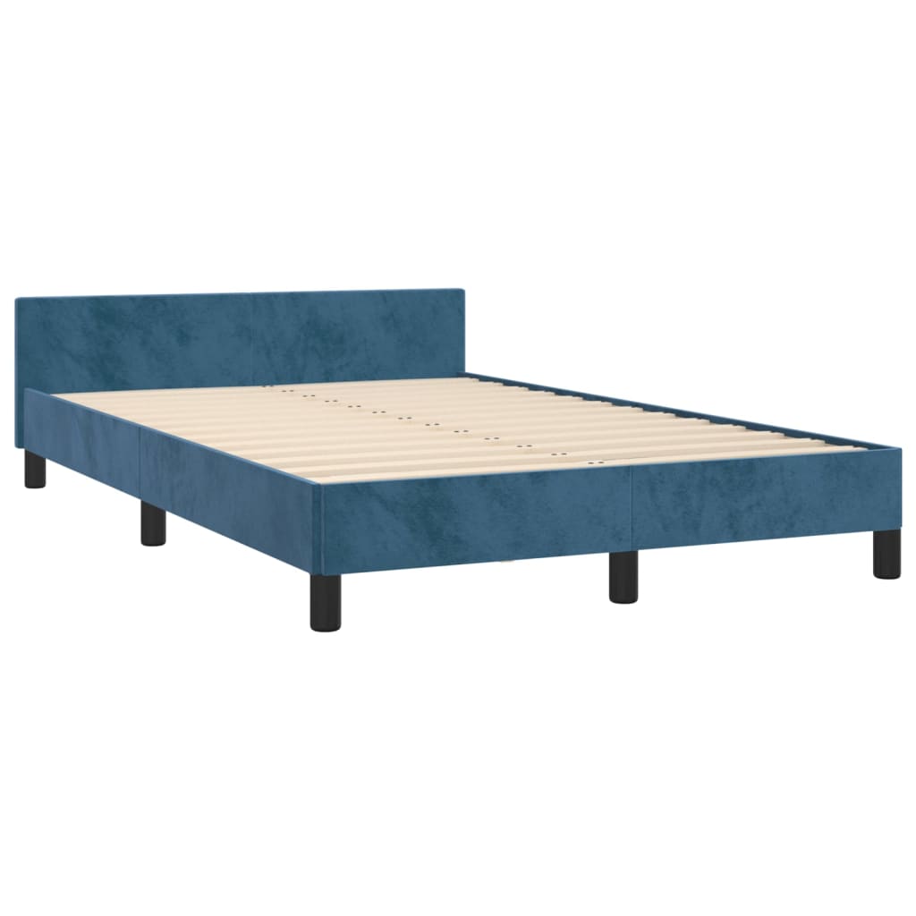 Cadru de pat cu tăblie, albastru închis, 120x200 cm, catifea