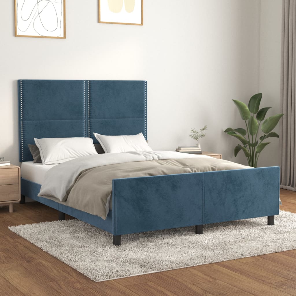 vidaXL Cadru de pat cu tăblie, albastru închis, 140x190 cm, catifea