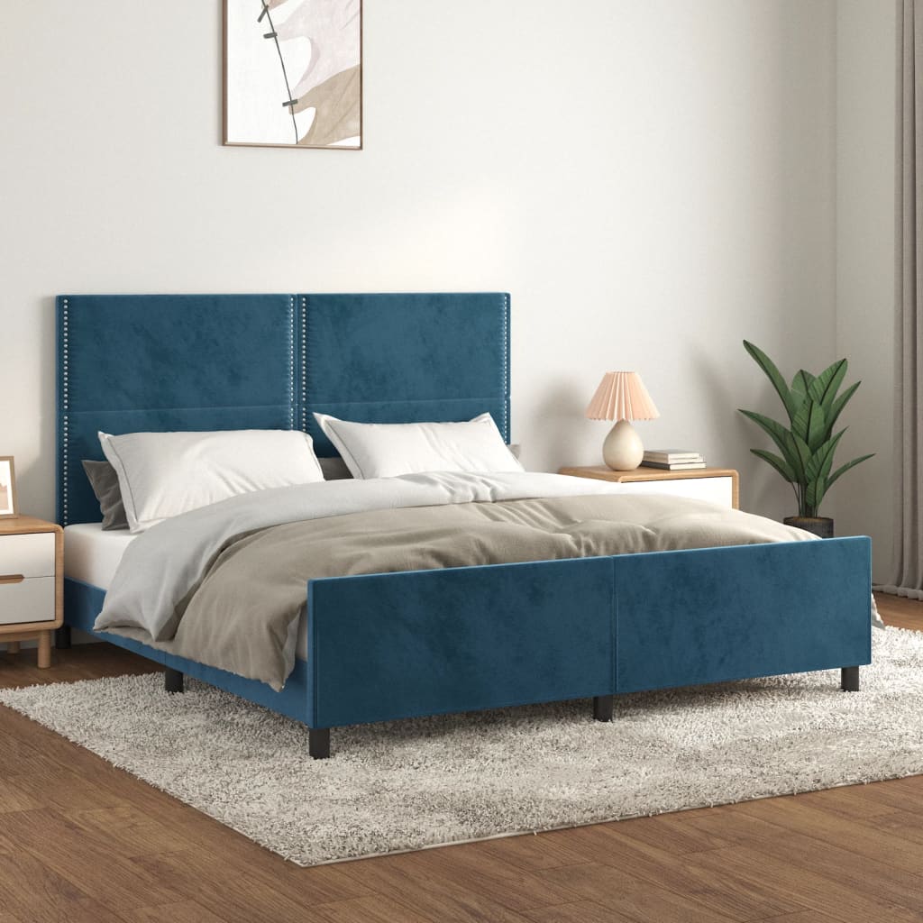 vidaXL Cadre de lit avec tête de lit Bleu foncé 160x200 cm Velours