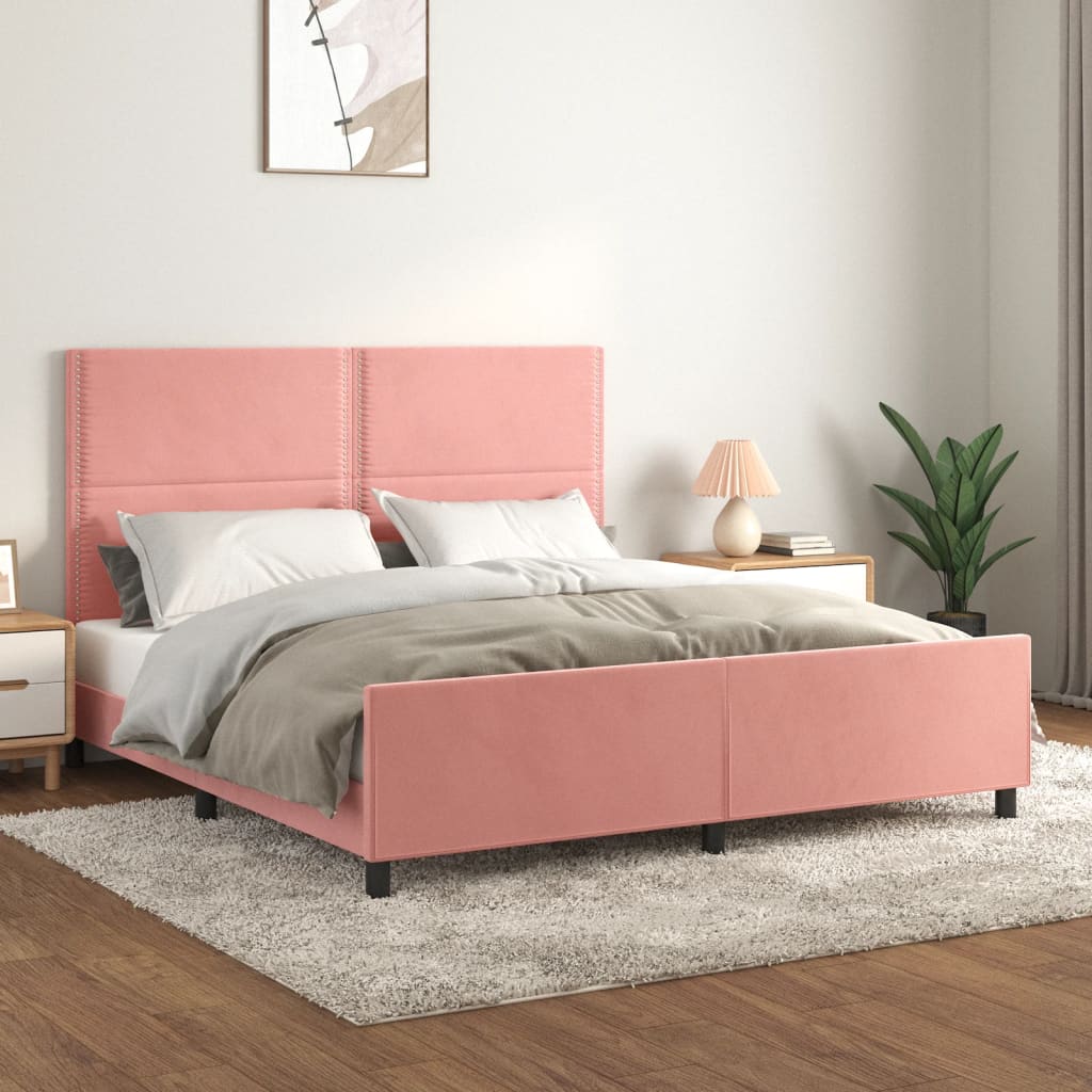 vidaXL Cadru de pat cu tăblie, roz, 180x200 cm, catifea