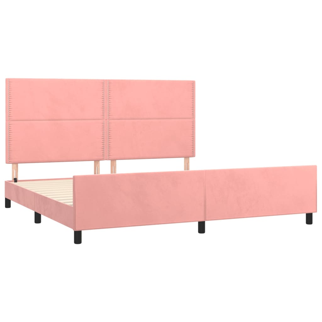 rózsaszín bársony ágykeret fejtámlával 200 x 200 cm