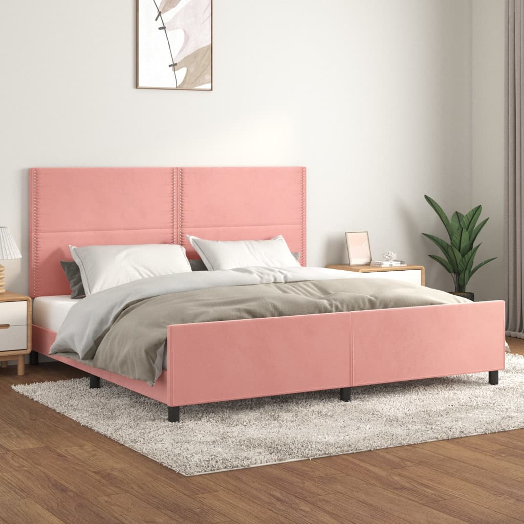 vidaXL Rám postele s čelem růžový 200x200 cm samet