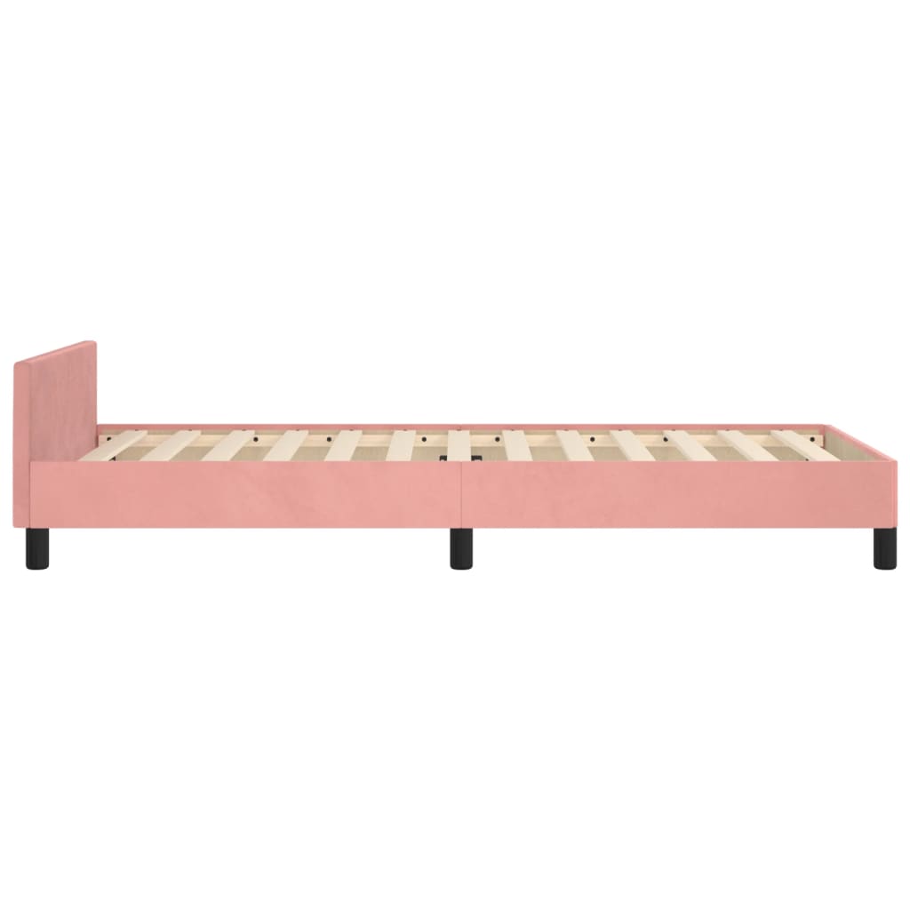 Rózsaszín bársony ágykeret fejtámlával 90x190 cm 