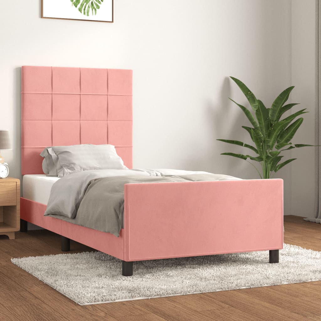 Cadru de pat cu tăblie, roz, 90x190 cm, catifea