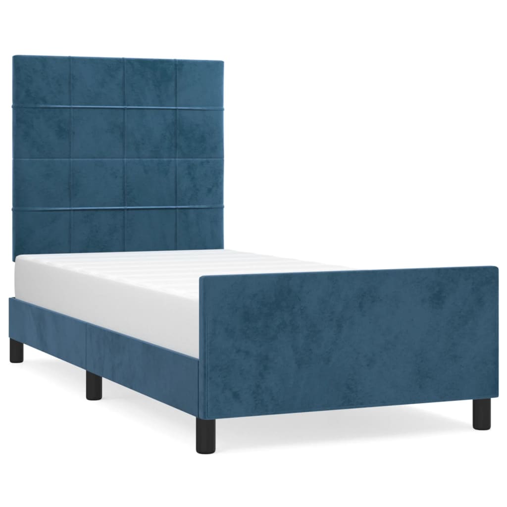 Cadru de pat cu tăblie, albastru închis, 90x200 cm, catifea