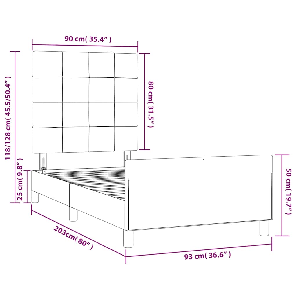 Rám postele bez matrace tmavě modrý 90x200 cm samet - obrázek 14
