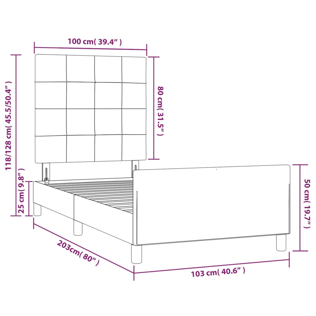 Rám postele bez matrace světle šedá 100 x 200 cm samet - obrázek 14